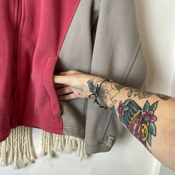 The North Face Jacket MED L Fleece Grey Pink Full Zip Unlined Camping Hiking - Picture 4 of 12